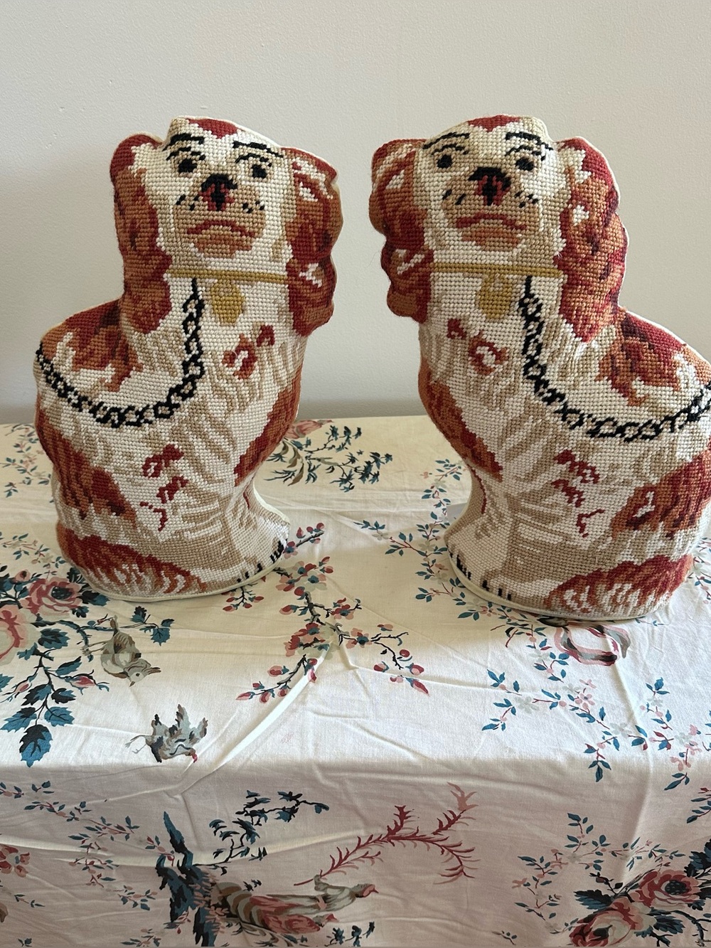 Staffordshire Handmade Needlepoint Spaniel - Beige and Rust